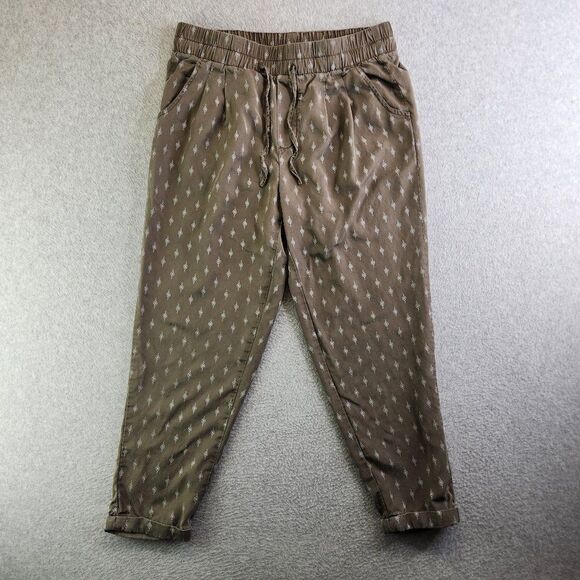 Garnet Hill Pants Womens 6 Brown Cuffed Elastic Waist Pockets Loungewear - Picture 1 of 16